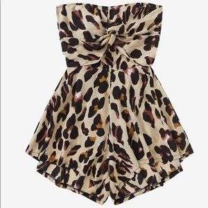 Women's Off Shoulder Lepord Print Romper Jumpsuit